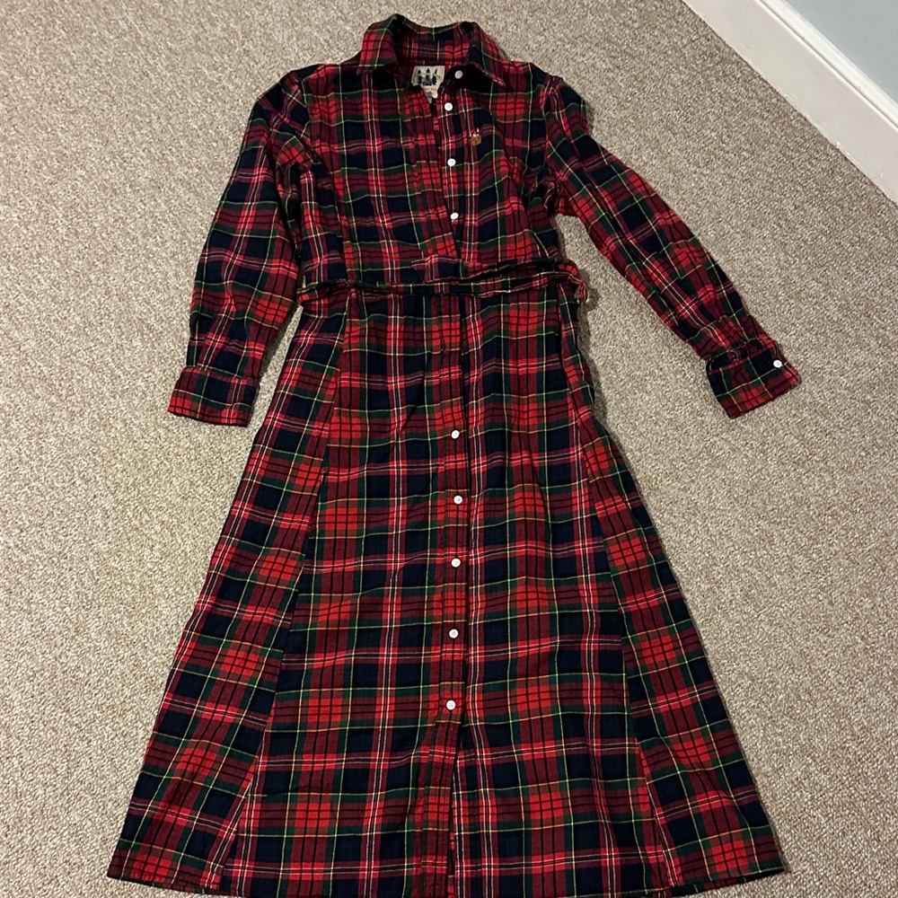 Kiel James Patrick Red and Green Plaid Long Sleeve Dress